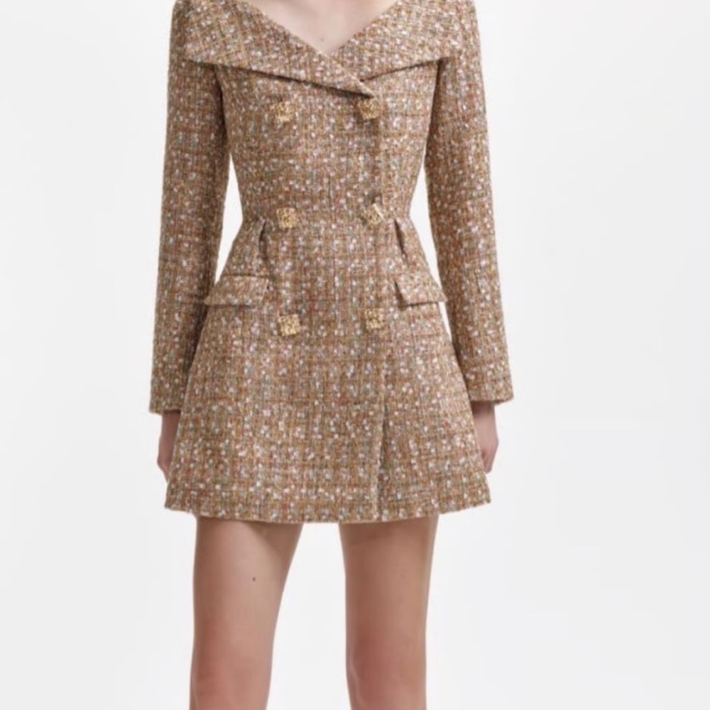 Self-Portrait Gold Tweed Long Sleeve Dress